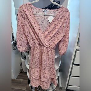 Elegant Pink Floral Wrap Blouse